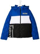 Young Versace Teen Padded Colour Blocked Jacket - Blue