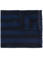 Paul Smith Houndstooth Stripe Scarf, Men's, Blue, Wool