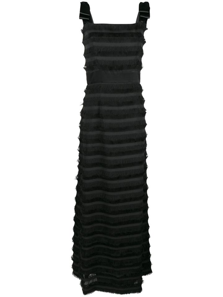Goat Fringed Panel Maxi Dress - Black