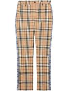 Burberry Straight Fit Contrast Check Cotton Trousers - Neutrals