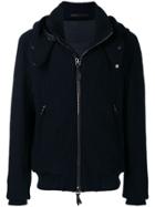 Giorgio Armani Rib Knit Hooded Bomber - Blue