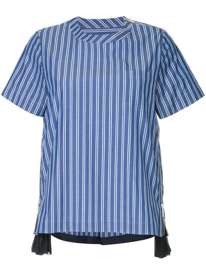 Sacai Side Zip Striped T-shirt - Blue