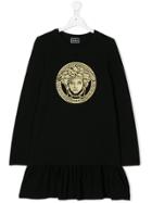 Young Versace Teen Medusa Logo Print Dress - Black