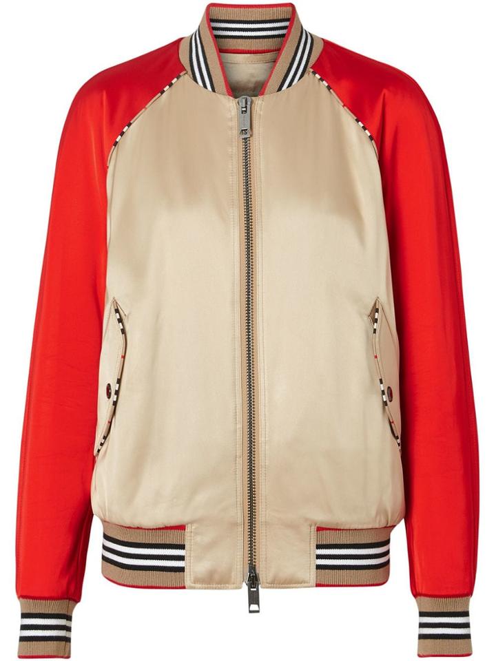 Burberry Icon Stripe Detail Monogram Motif Bomber Jacket - Brown