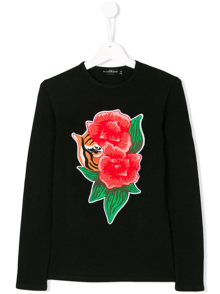 John Richmond Kids Tiger Rose Patch Top - Black