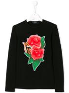 John Richmond Kids Tiger Rose Patch Top - Black