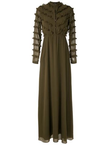 Olympiah Damasco Frills Gown - Green
