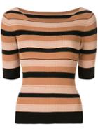 Tomorrowland Striped Knit Sweater - Brown