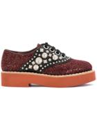 Miu Miu Glitter Flatform Brogues - Red