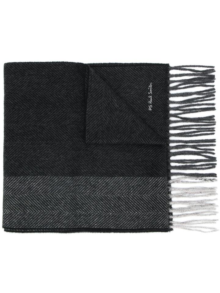 Ps Paul Smith Fringed Cashmere Scarf - Black