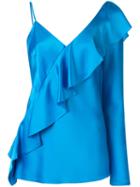 Diane Von Furstenberg - Asymmetric Frill Blouse - Women - Polyester/triacetate - 4, Blue, Polyester/triacetate