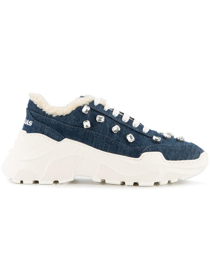 Joshua Sanders Zenith Denim Crystal Sneakers - Blue