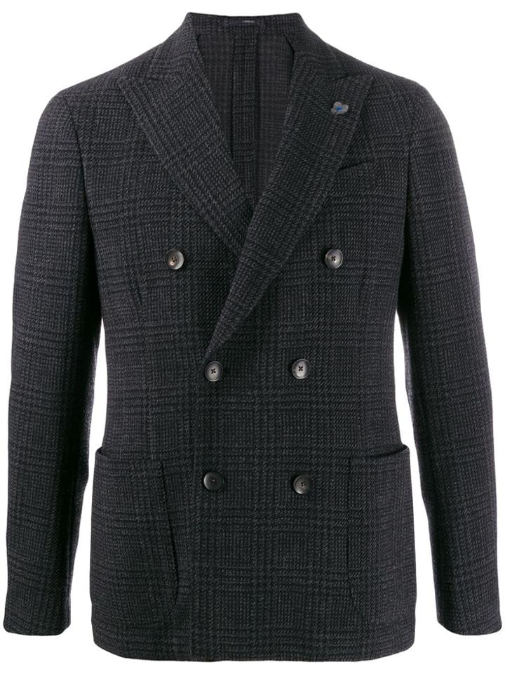Lardini Flower-detail Houndstooth Blazer - Blue