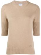 Barrie Cropped-sleeve Cashmere Top - Brown