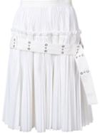 Sacai Eyelet Belt Pleated Skirt, Women's, Size: 2, White, Cotton