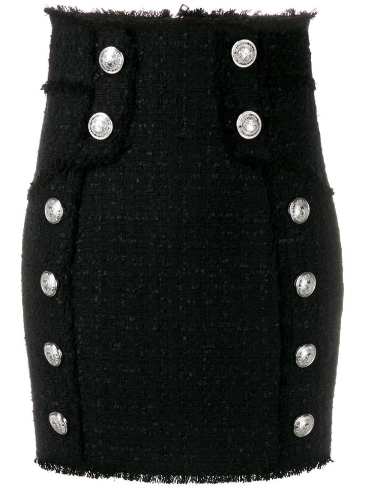 Balmain High Waisted Tweed Skirt - Black