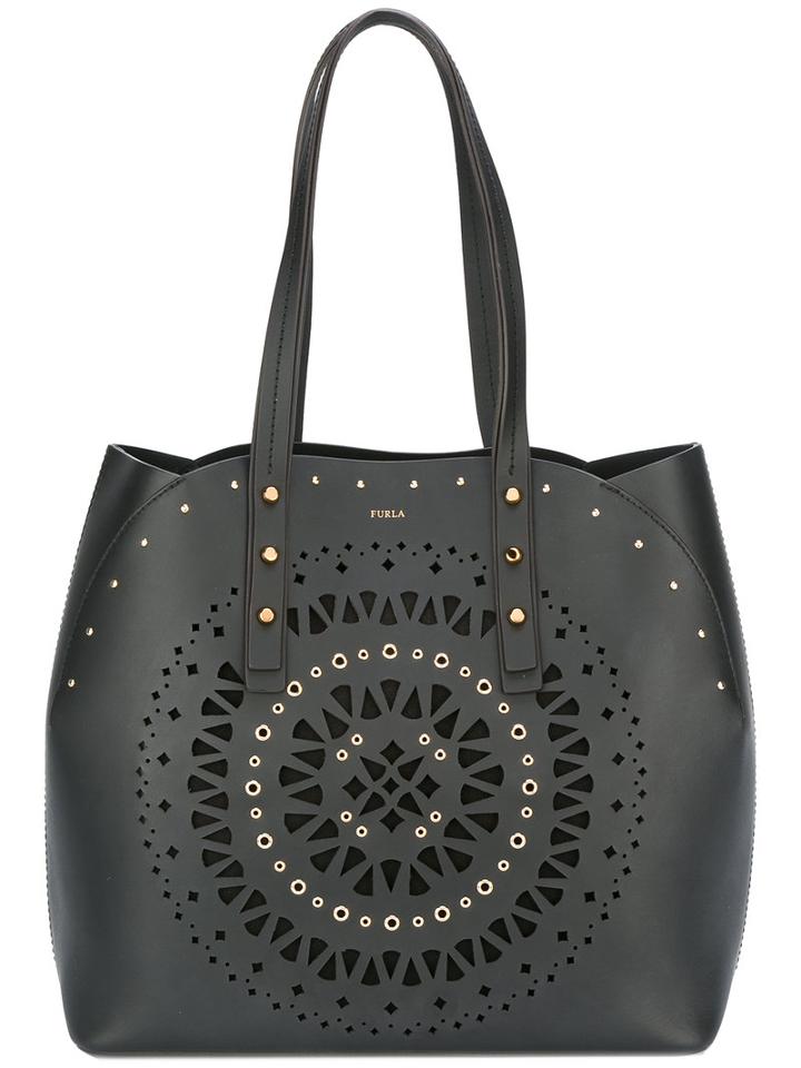 Furla - Geometric Pattern Studded Tote - Women - Leather - One Size, Women's, Black, Leather