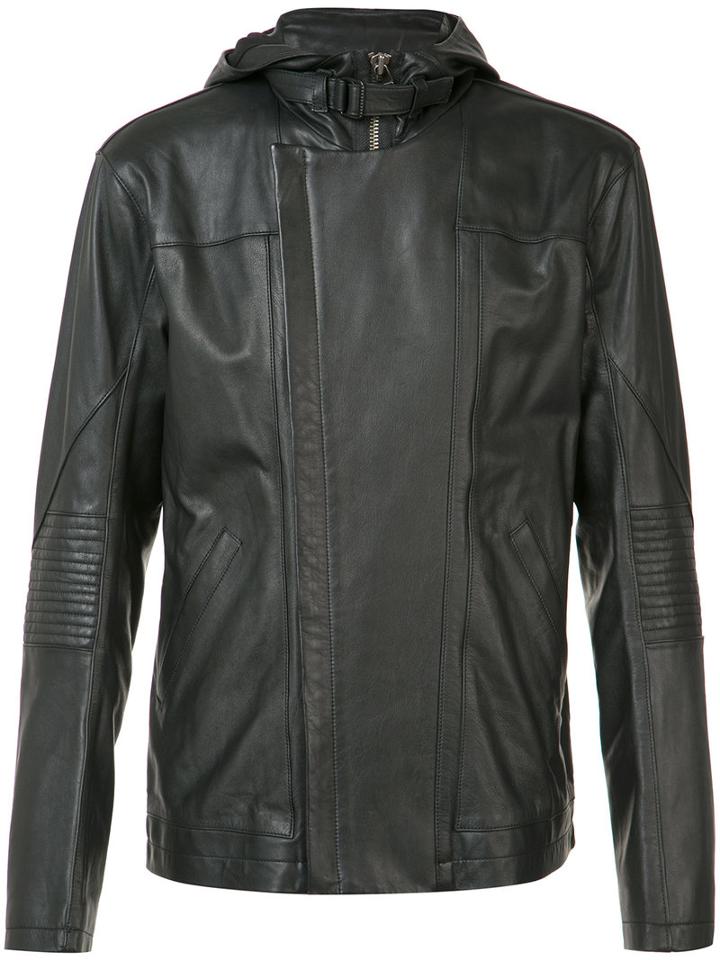 Helmut Lang Hooded Leather Jacket, Men's, Size: Large, Black, Cotton/viscose/leather