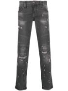 Philipp Plein Distressed Fitted Jeans - Grey