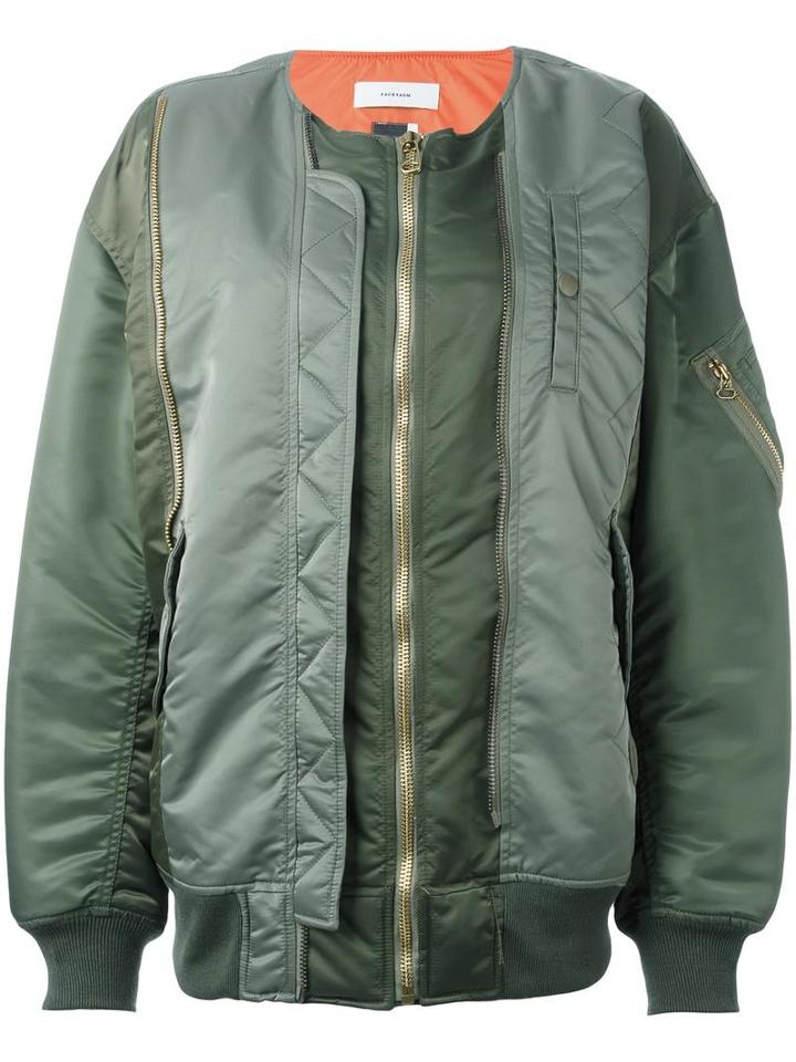 Facetasm Long Length Bomber Jacket, Women's, Size: 0, Green, Nylon/polyester