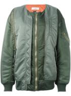 Facetasm Long Length Bomber Jacket, Women's, Size: 0, Green, Nylon/polyester