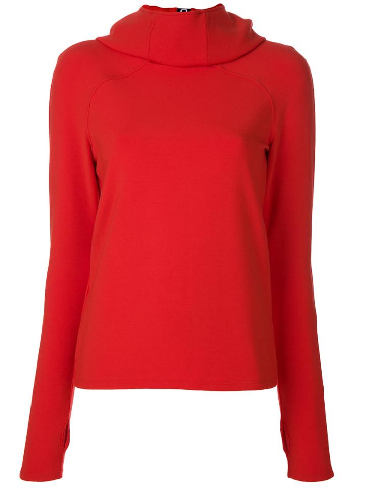 Paco Rabanne Roll Neck Logo Stripe Hoodie - Red