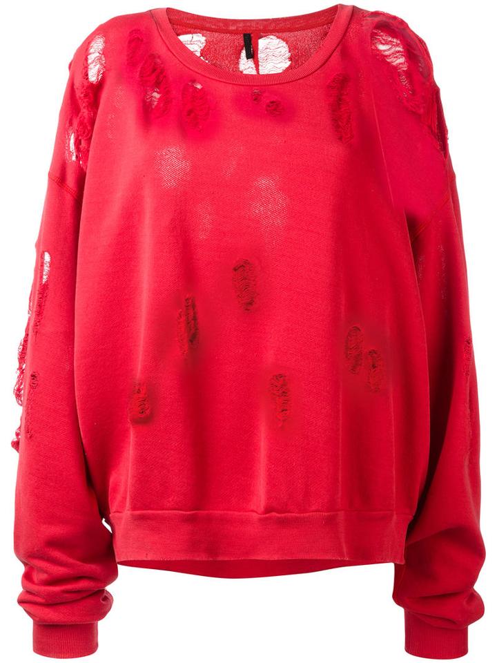 Unravel Project Distressed Sweatshirt, Women's, Size: Xs, Red, Cotton/spandex/elastane