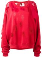 Unravel Project Distressed Sweatshirt, Women's, Size: Xs, Red, Cotton/spandex/elastane