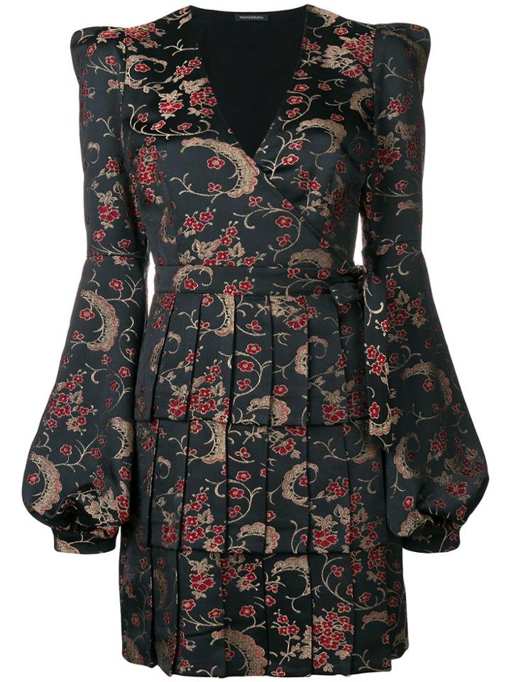 Wandering Floral Jacquard Structured Dress - Black