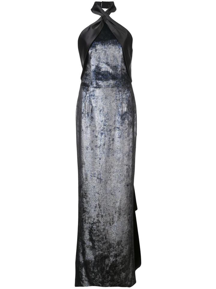 Nha Khanh Lamé And Satin Halter Gown - Black