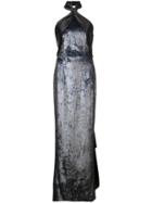 Nha Khanh Lamé And Satin Halter Gown - Black