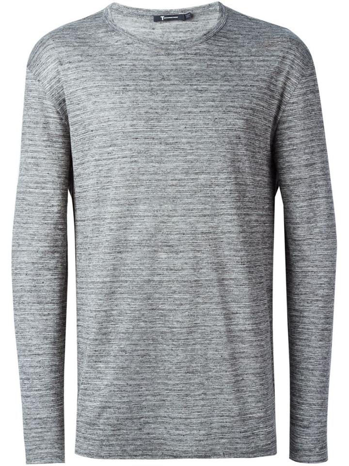 T By Alexander Wang Longsleeved Striped T-shirt, Men's, Size: Xl, Grey, Linen/flax