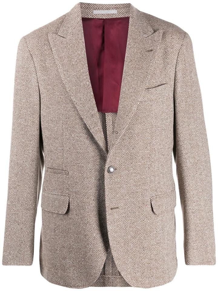 Brunello Cucinelli Herringbone Patterned Blazer - White