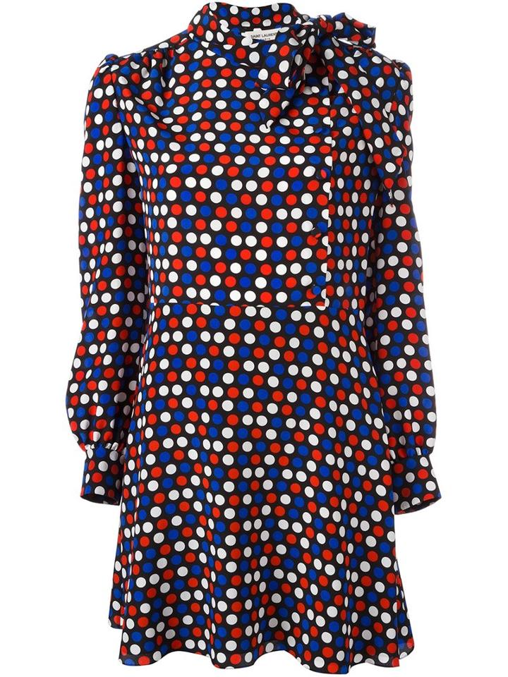 Saint Laurent Polka Dot Print Shirt Dress, Women's, Size: 42, Black, Silk