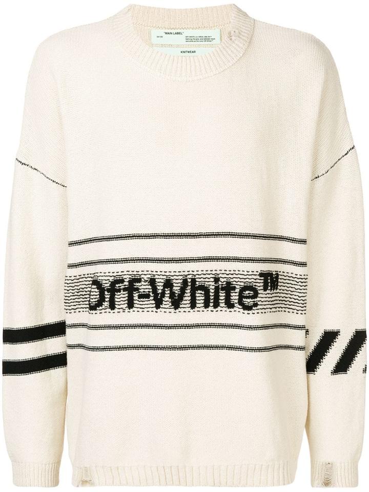 Off-white Oversized Distressed Logo Sweater - Neutrals