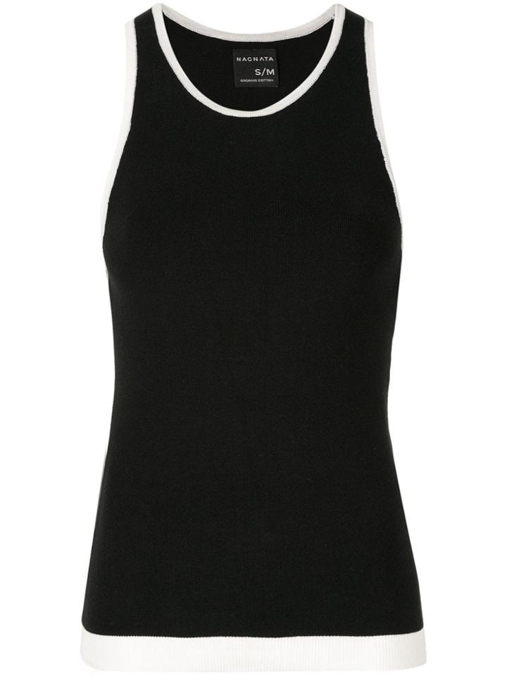 Nagnata White Trim Racerback Tank Top - Black