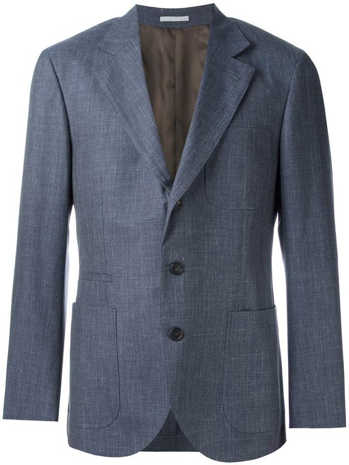 Brunello Cucinelli Patch Pocket Blazer, Men's, Size: 58, Blue, Cupro/wool/silk/linen/flax