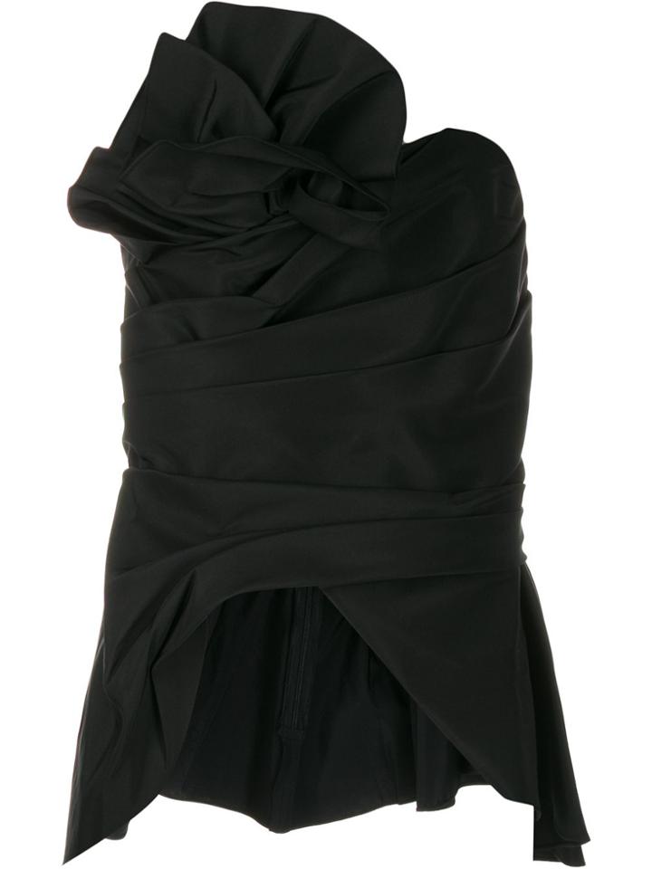 Marchesa Faille Draped Peplum Bodice - Black