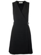 Michael Michael Kors V-neck Buckled Dress, Women's, Size: 6, Black, Polyester/spandex/elastane/synthetic Enamel