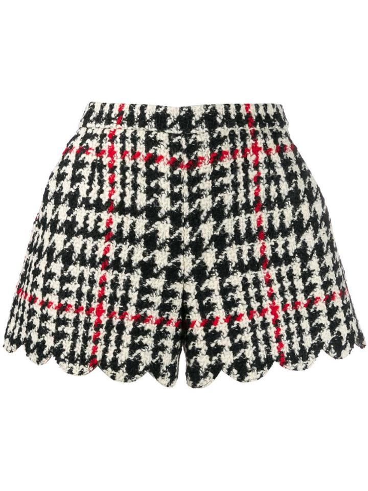 Red Valentino Redvalentino Check Scallop Hem Shorts - Black