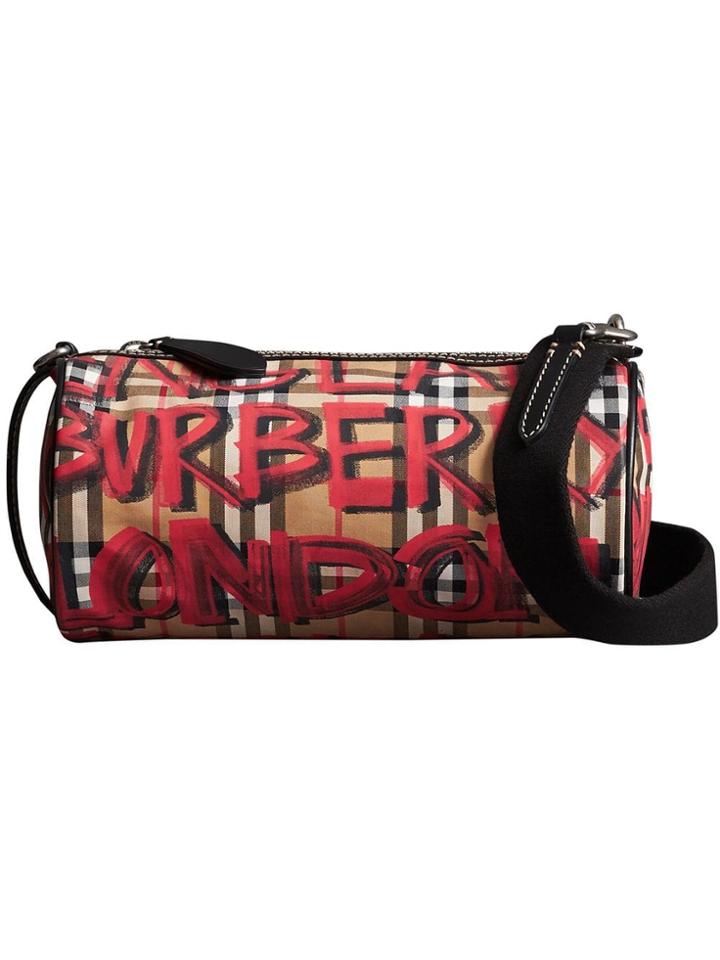 Burberry The Small Graffiti Print Vintage Check Barrel Bag - Red