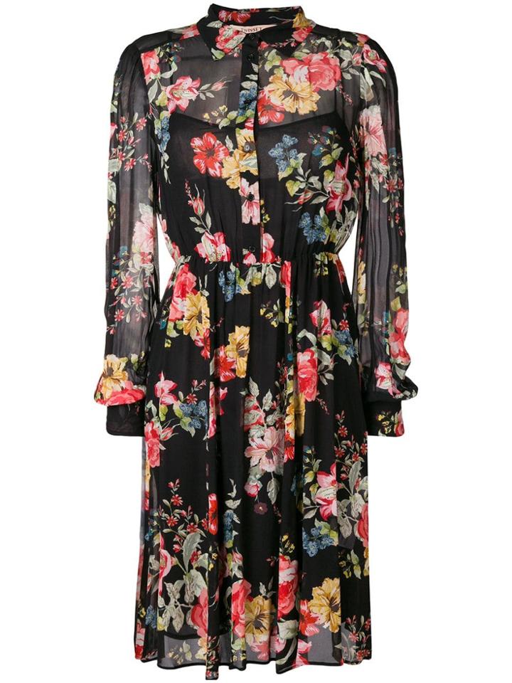 Twin-set Rose Print Dress - Black