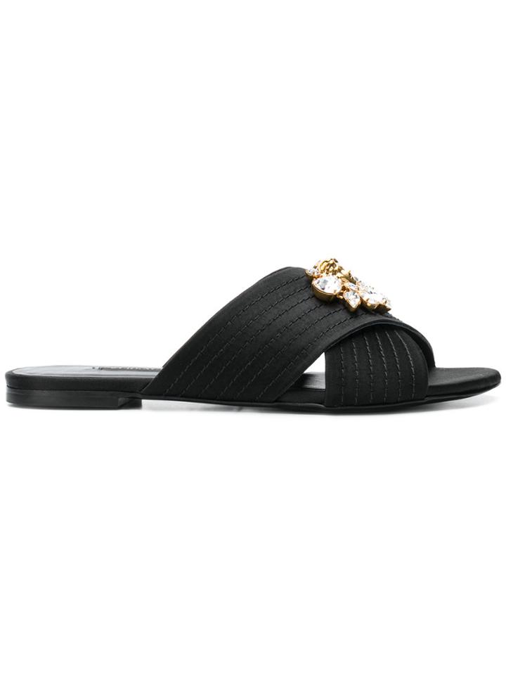 Versace Medusa Crystals Satin Slides - Black