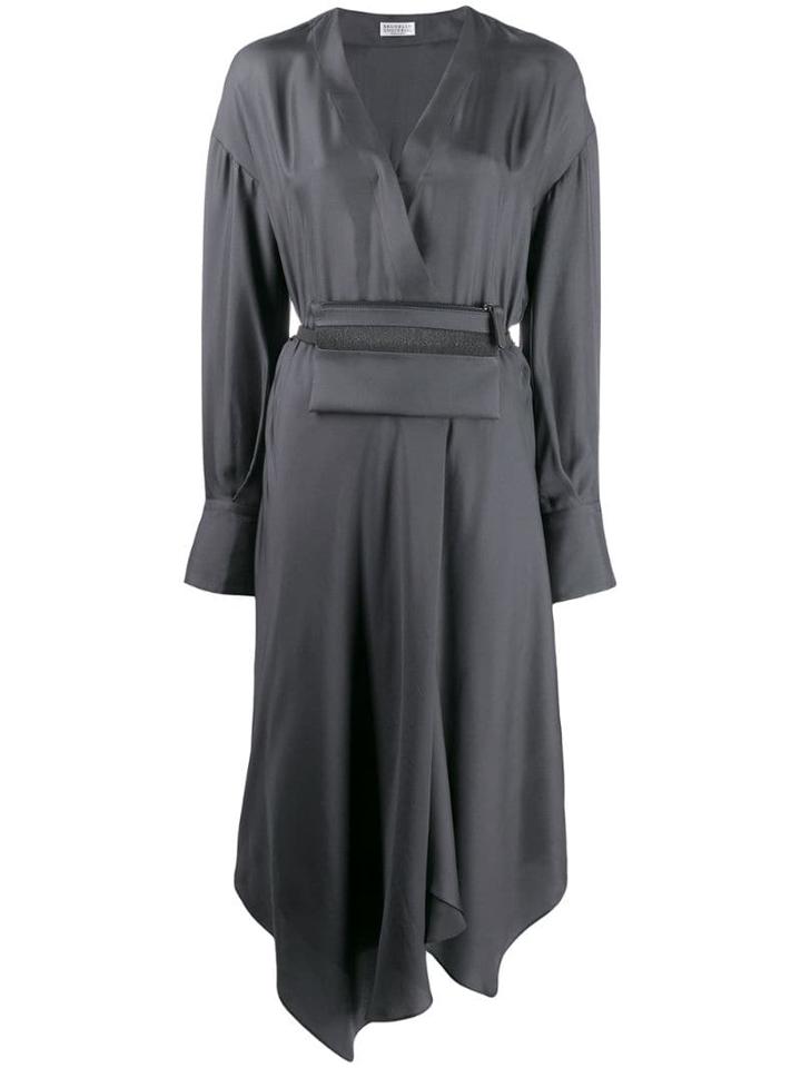 Brunello Cucinelli Belted Wrap Shirt Dress - Grey