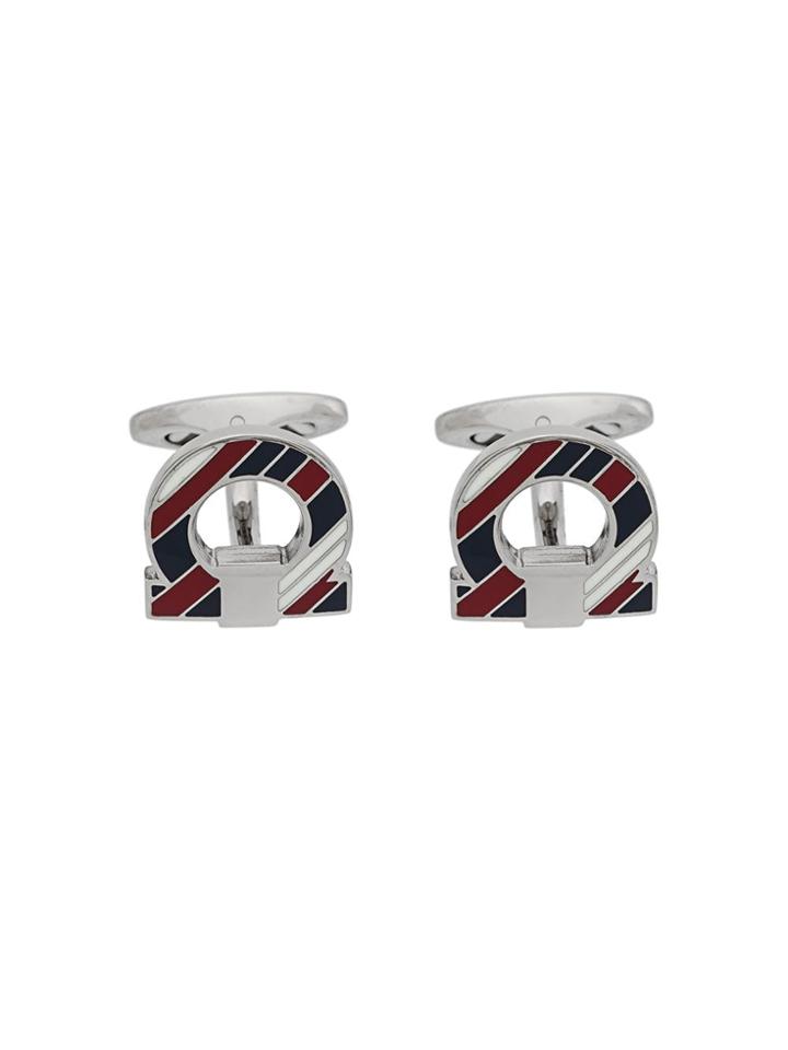 Salvatore Ferragamo Striped Gancio Cufflinks - Silver