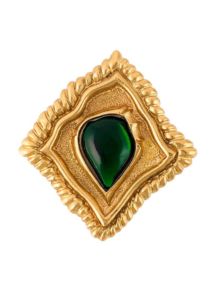 Jean Louis Scherrer Vintage Framed Cabochon Brooch