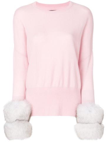 Izaak Azanei Fur Cuffed Sweater - Pink & Purple