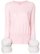 Izaak Azanei Fur Cuffed Sweater - Pink & Purple