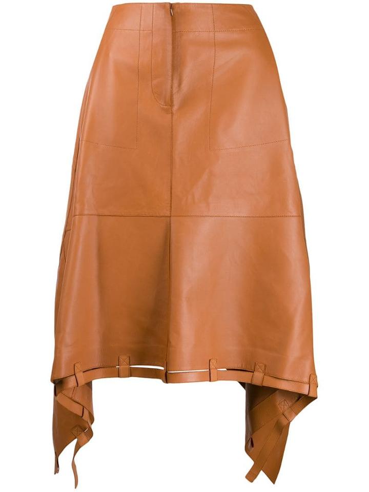 Loewe Asymmetric Leather Skirt - Brown