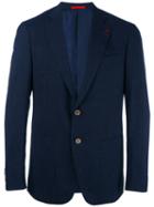 Isaia Contrast Blazer, Men's, Size: 50, Blue, Wool/linen/flax/silk/cupro